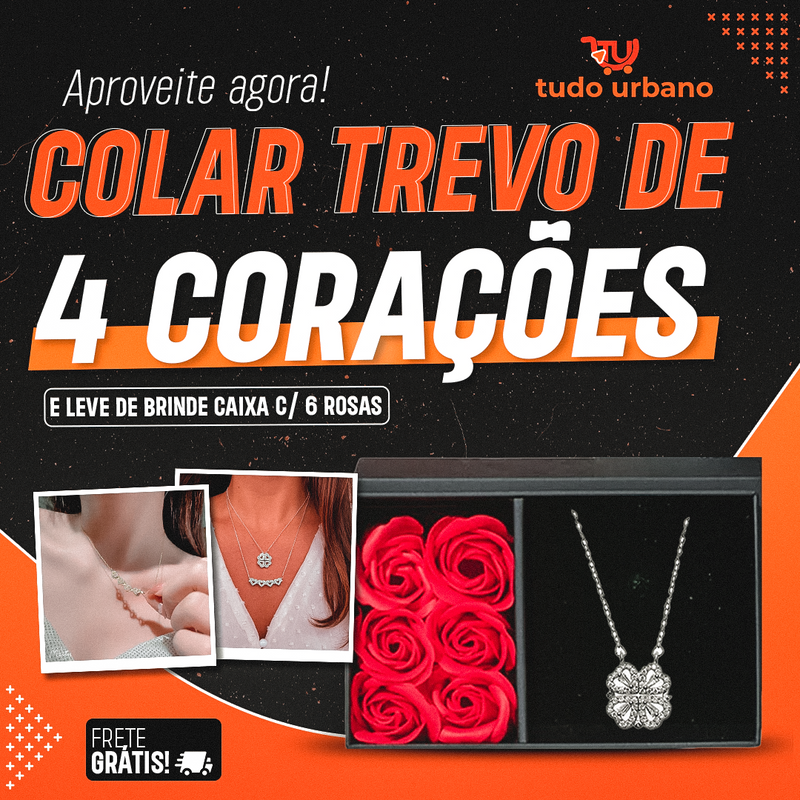 Colar Trevo de 4 Corações + BRINDE