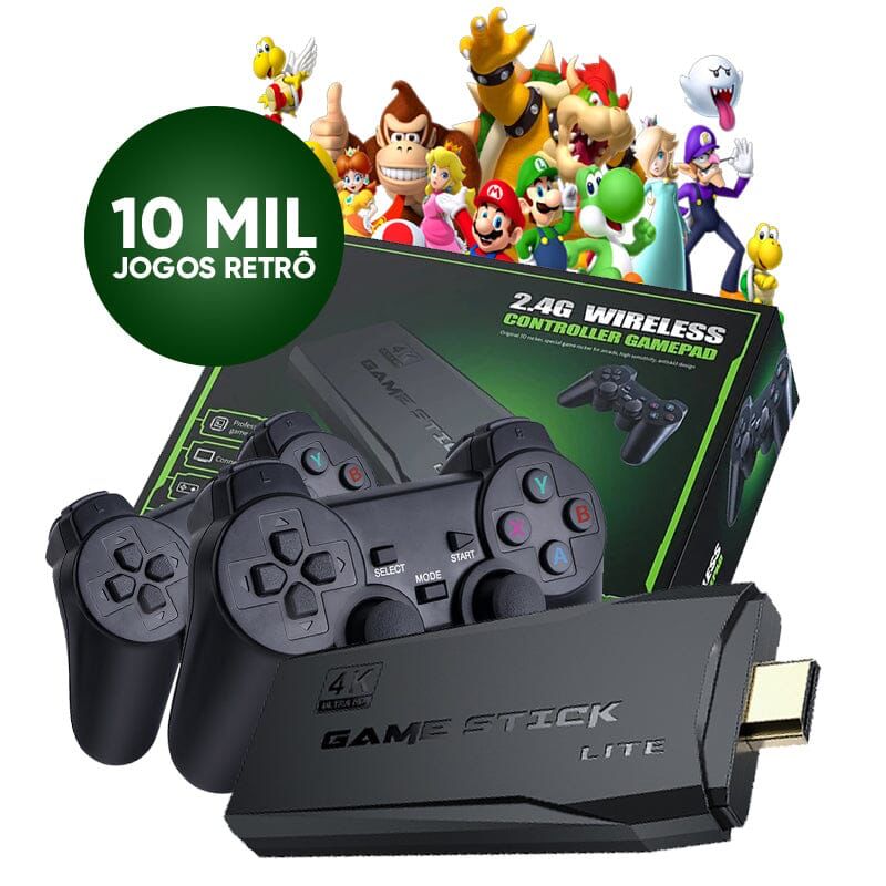 Super Game Stick Retrô - 10.000 Jogos 4K + 2 Controles de Brinde